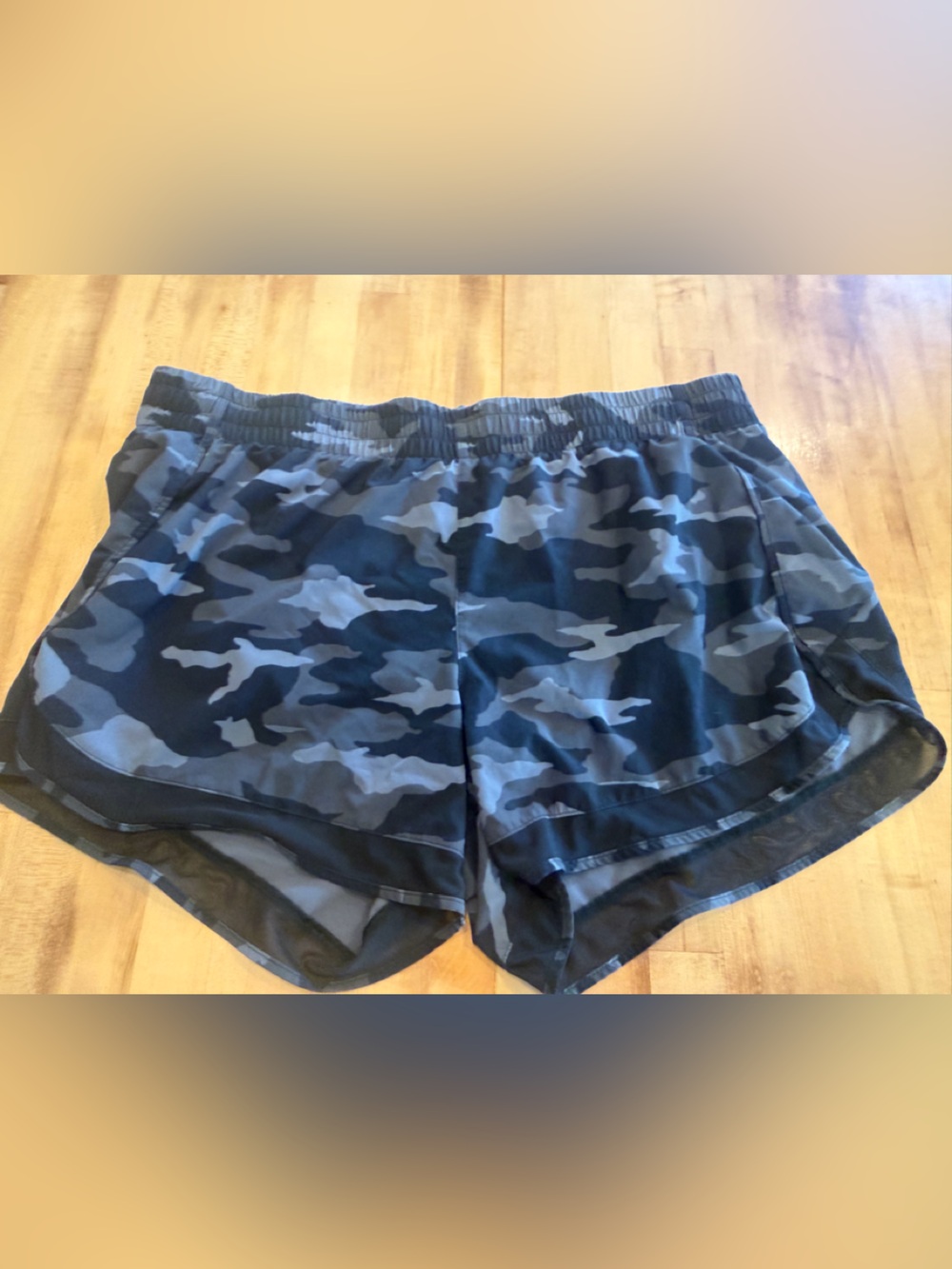 Athleta Gray & Black Camo Waistband Running Shorts